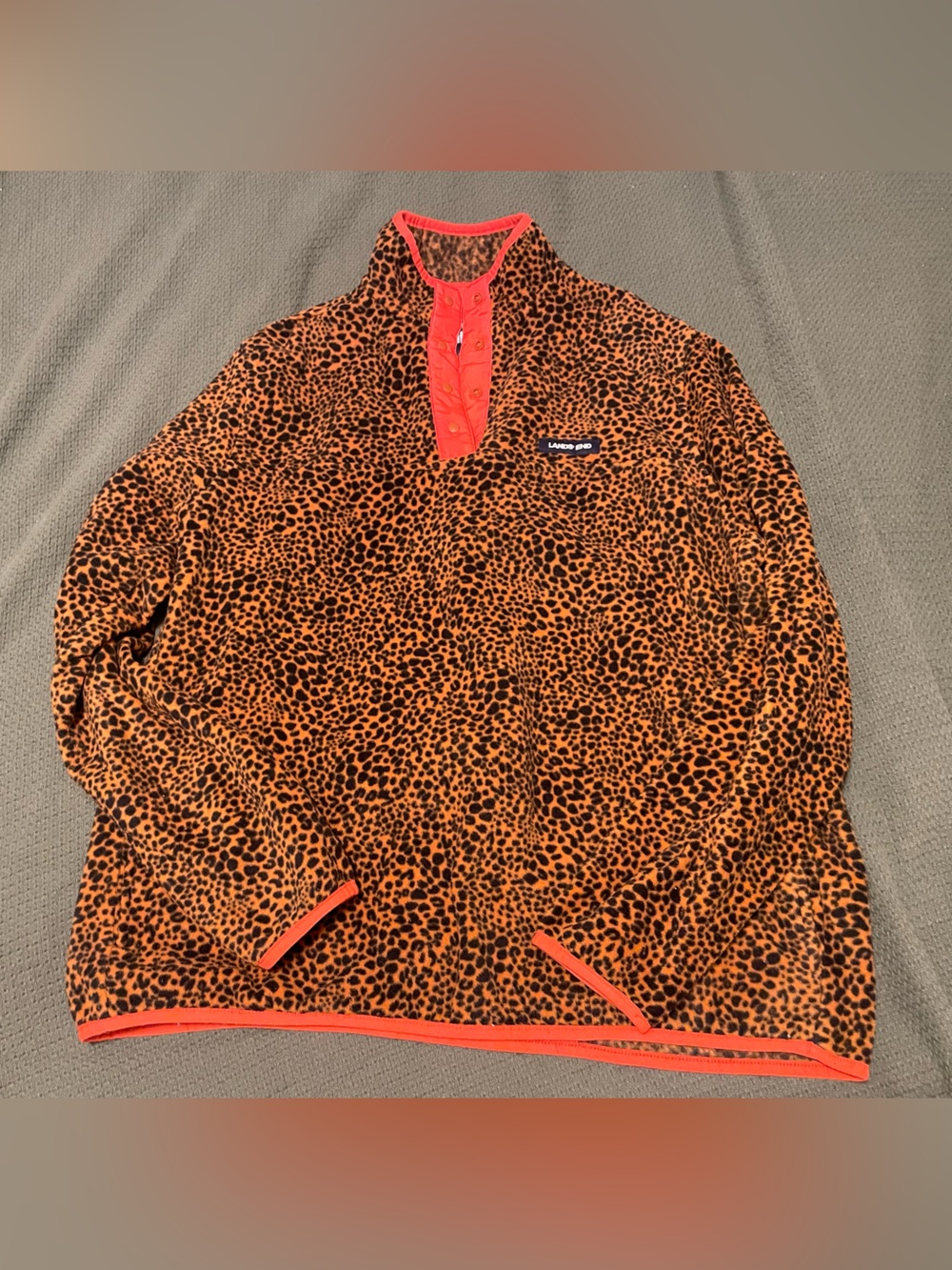 Lands End Orange Leopard Print Pullover Top